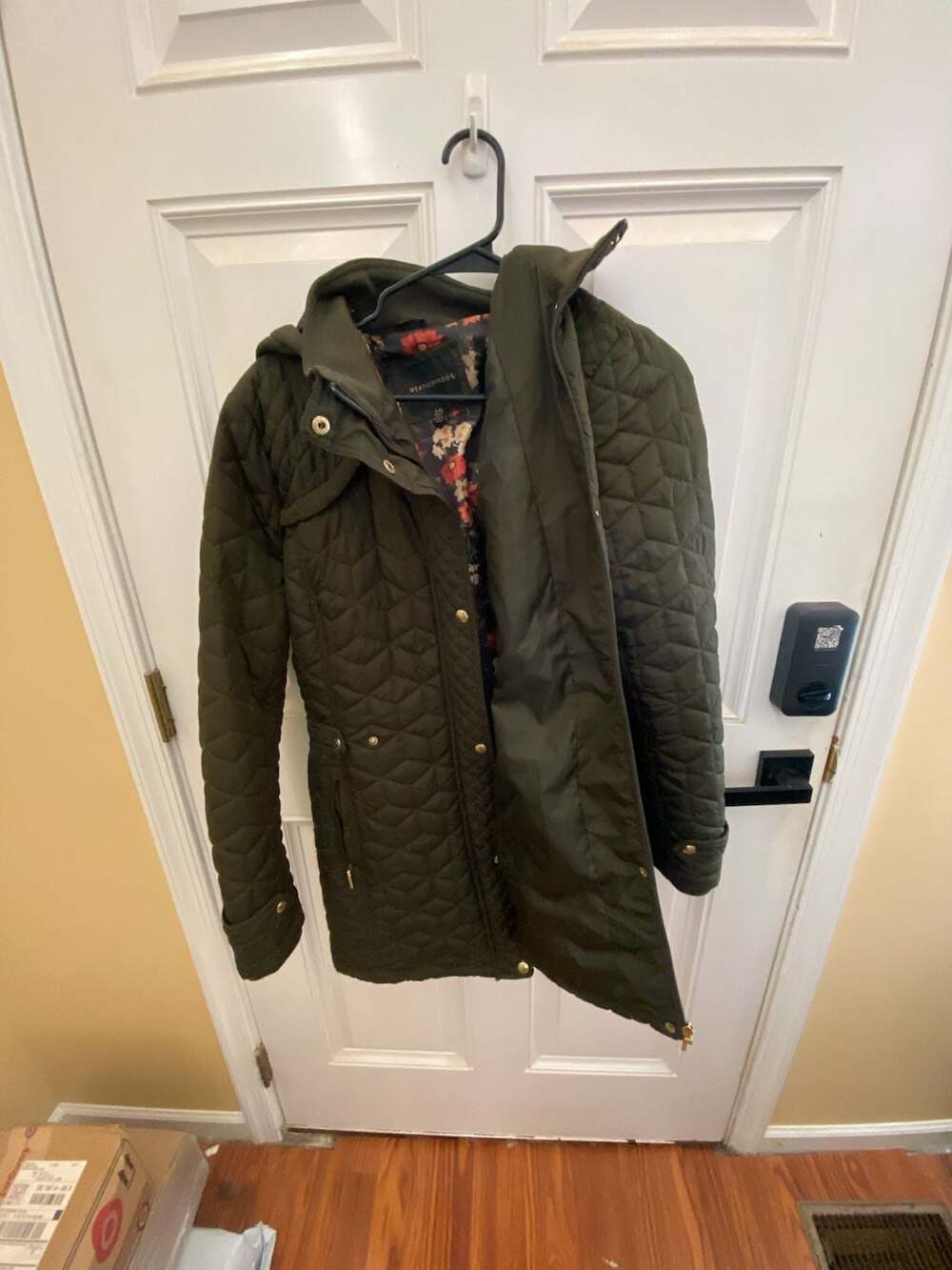 Weatherproof Quilted Walker Jacket Size L Olive Green Floral Lining